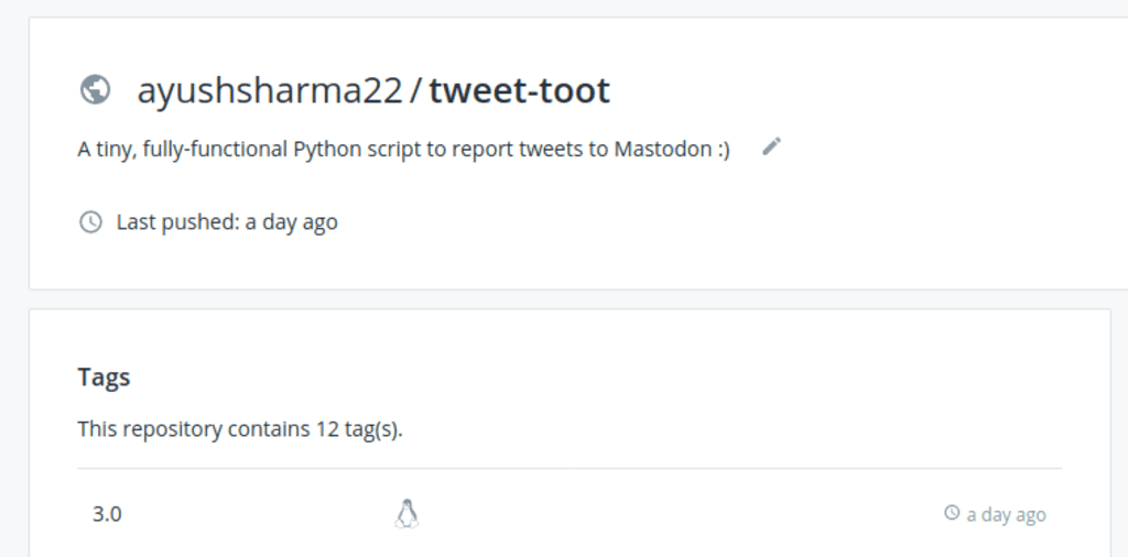 Continuous delivery on GitLab: Pushing Docker images to DockerHub using GitLab Pipelines - DockerHub output