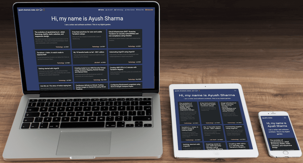 Banner image for The evolution of ayushsharma.in: Jekyll, Bootstrap, Netlify, static websites, and responsive design.