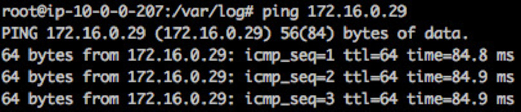 Testing VPN from Virginia ping 1.